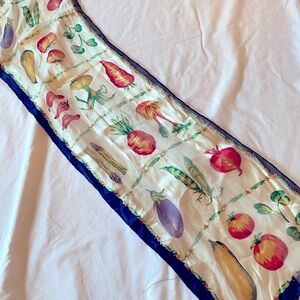 Bill Blass Silk Scarf Blue White Garden Design Long